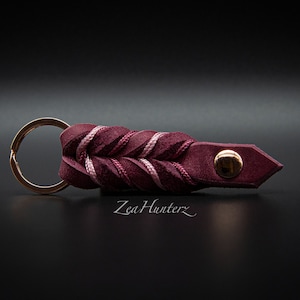 Mini porte-clés en cuir graissé bordeaux