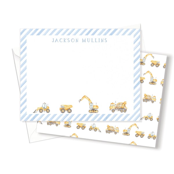 Boys Stationery   | Thank you notes for Kids  | Construction Stationery Set   |  Boys Personalized Stationery