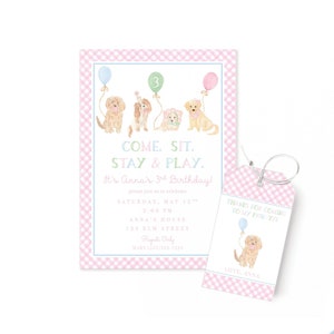 Puppy Dog Birthday Invitations  |  Girl Birthday Invitations  |  Paw-ty Invite  | Come Sit Stay & Play  | Digital Kids Party Invitations