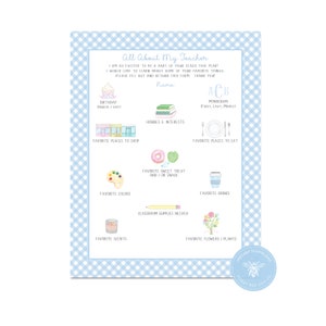 Teacher&#39;s Favorites  Printable |  Teacher Favorites Instant Download  |  Teacher  Questionnaire  |  Get to Know the Teacher Printable