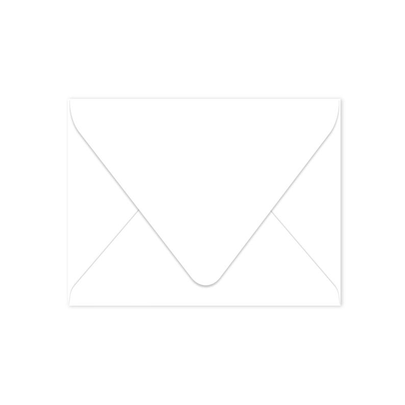 May include: A white envelope with a triangular flap closure. The envelope is rectangular and has a clean, minimalist design. The paper appears to be smooth and opaque.