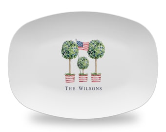 Patriotic Crest  Platter Plastic   |  Fourth of July Personalized Platter |  Monogrammed Platter  |  Hostess Gift  |  Personalized Gift