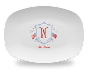 Patriotic Crest  Platter Plastic   |  Fourth of July Personalized Platter |  Monogrammed Platter  |  Hostess Gift  |  Personalized Gift