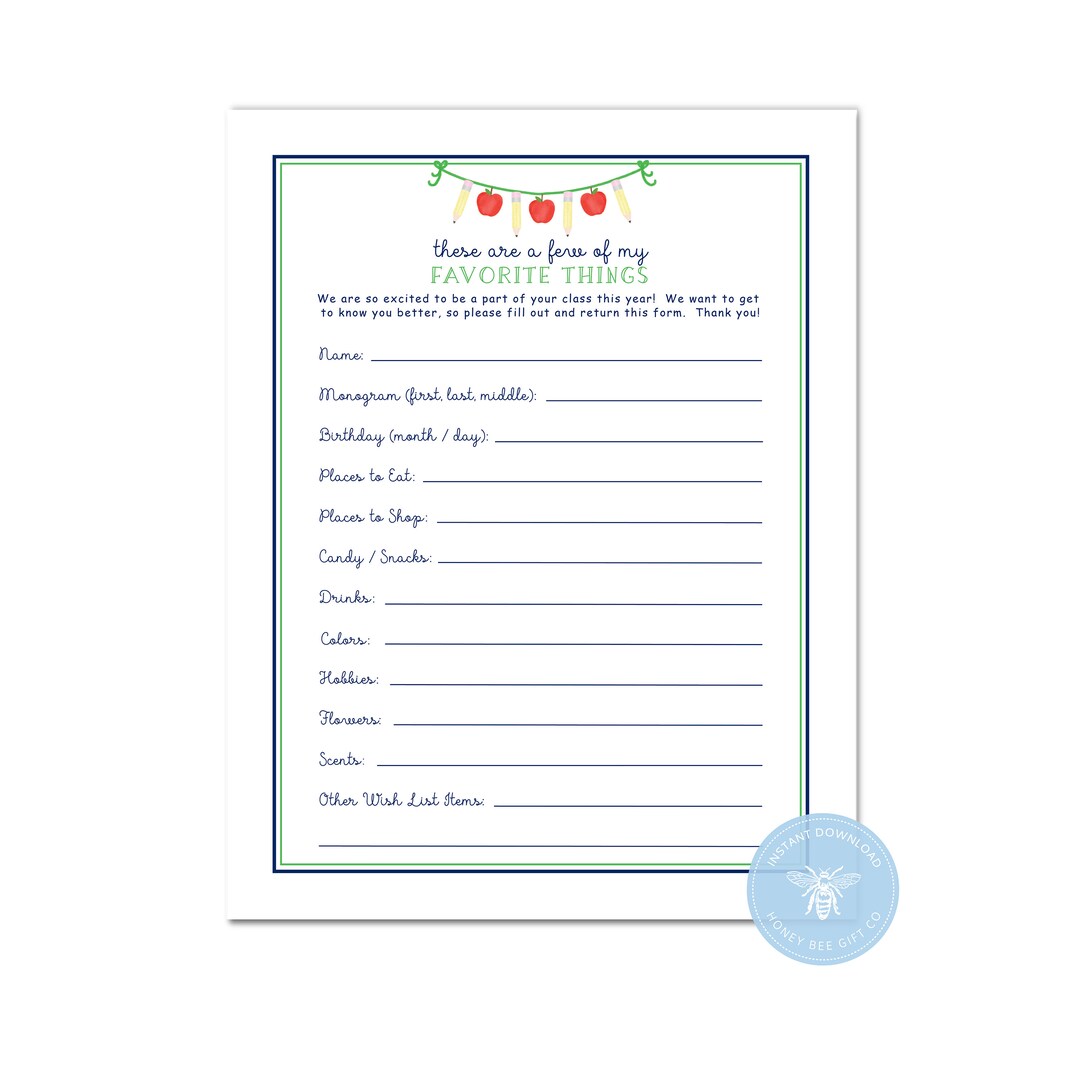 Teacher s Favorites Printable Teacher Favorites Instant Download