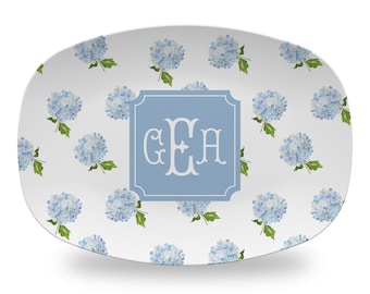 Hydrangea Platter Plastic |  Personalized Platter |  Monogrammed Platter  |  Hostess Gift  |  Personalized Gift  |  Housewarming Gift