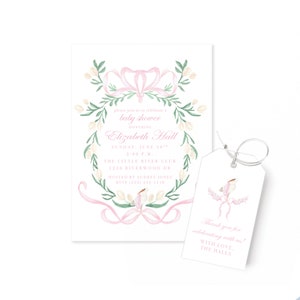 Baby Girl Shower Invitations  |  Watercolor Crest and Stork |  Printed Baby Shower Invitations   |   Digital Baby Shower Invitation