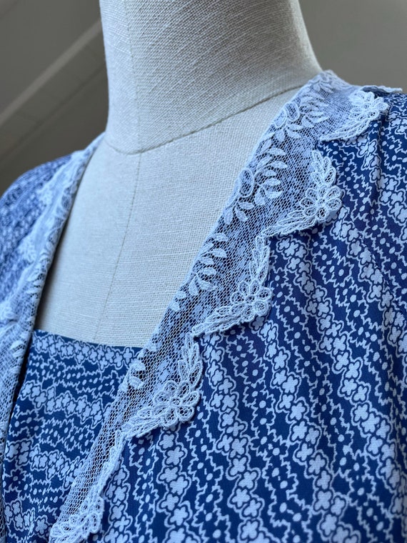 1930's Indigo Blue and White Micro Floral Rayon D… - image 10