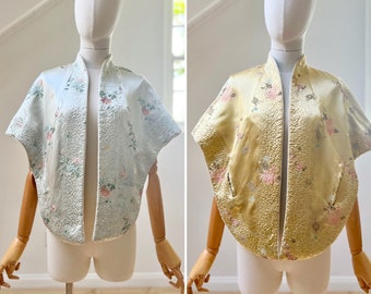 1960's Chinese Silk Brocade Woven Damask Reversible Evening Opera Shrug with Pockets