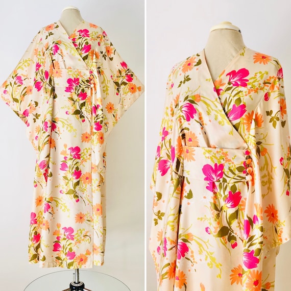 Vintage Fuchsia and Tangerine Floral Rayon Howard’