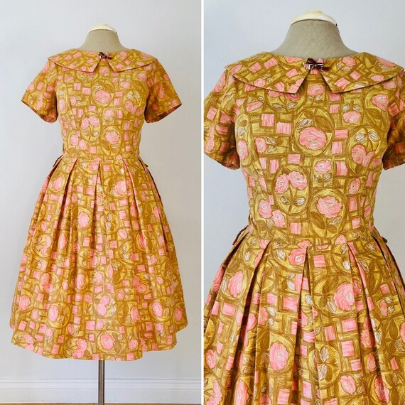 Vintage Early 1960's Cotton Floral Day Dress - XL