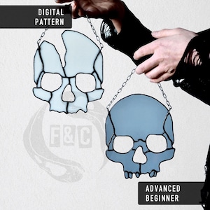 Broken skulls - stained glass double pattern PDF file -  advanced beginner