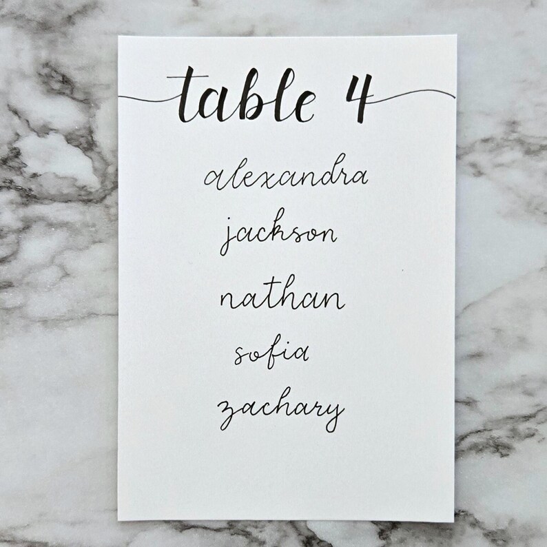 Minimalist Handwritten Modern Calligraphy Table Number Cards With Names ...