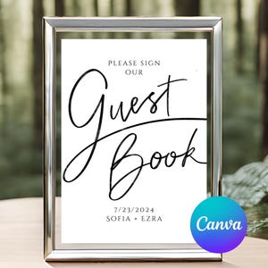 MODERN CALLIGRAPHY Wedding Signage, Printable Guest Book Sign, Large Handwritten, Please Sign Our Guest Book, Table Sign, Canva Template