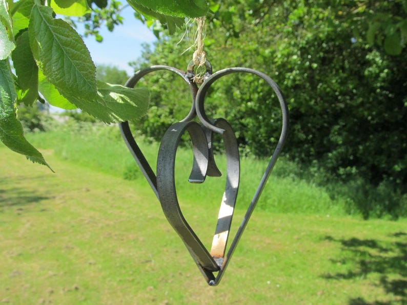Metal Double Heart Hanging Garden Decoration, Heart, Garden Decoration, Heart Decoration, Wedding Anniversary Gift, 11th Anniversary Gift image 2