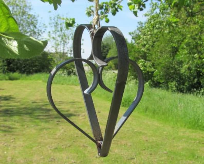 Metal Double Heart Hanging Garden Decoration, Heart, Garden Decoration, Heart Decoration, Wedding Anniversary Gift, 11th Anniversary Gift image 7