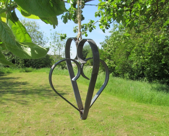Metal Double Heart Hanging Garden Decoration, Heart, Garden Decoration, Heart Decoration, Wedding Anniversary Gift, 11th Anniversary Gift