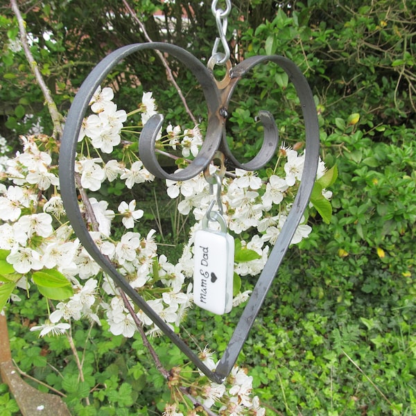 Cœur suspendu rustique en métal personnalisé, anniversaire de mariage, cadeau de mariage, souvenir de jardin, cadeau pour le 11e anniversaire de mariage, anniversaire en acier