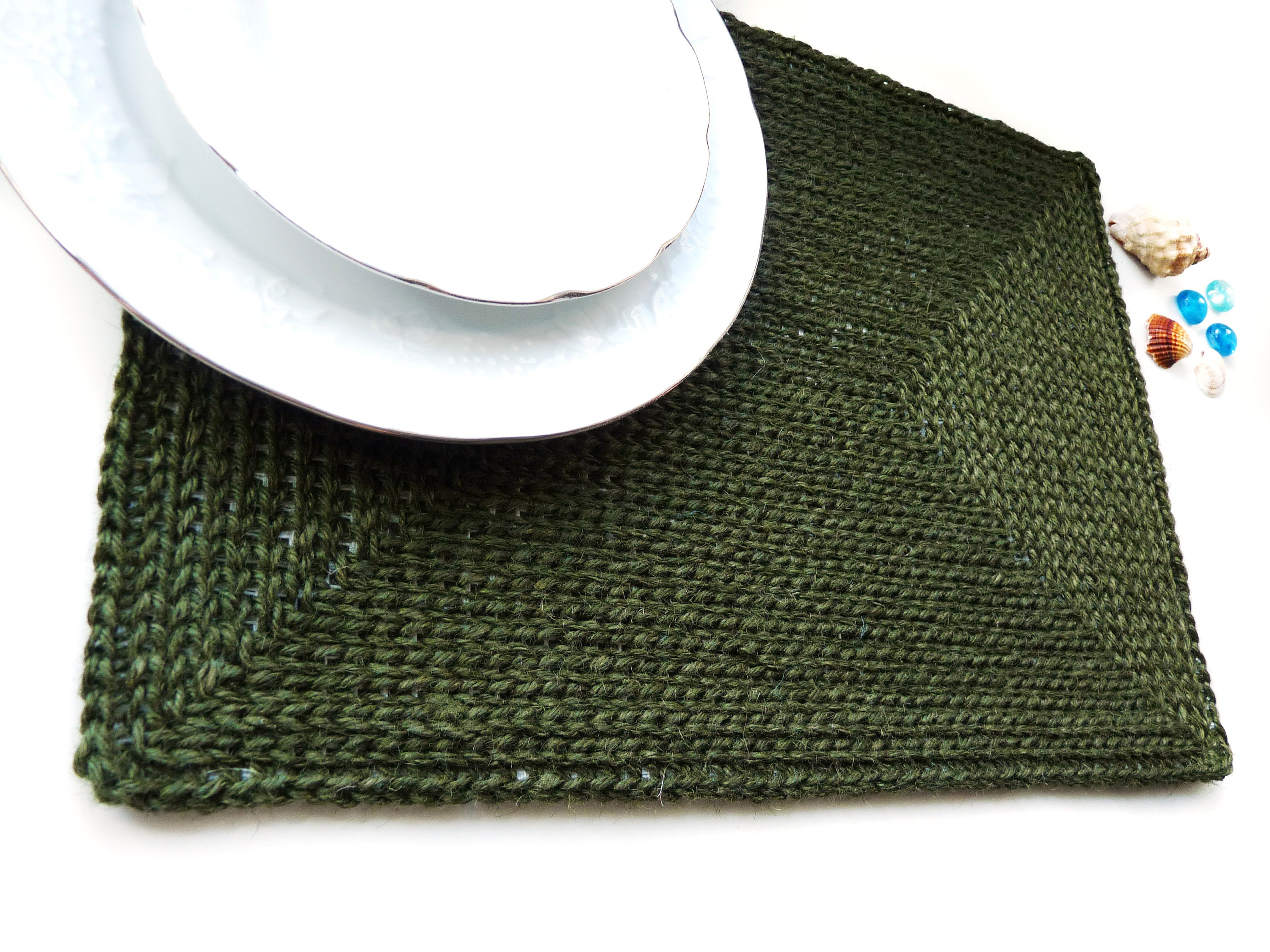 Green dining placemat made of fibers jute with a rubber base Etsy