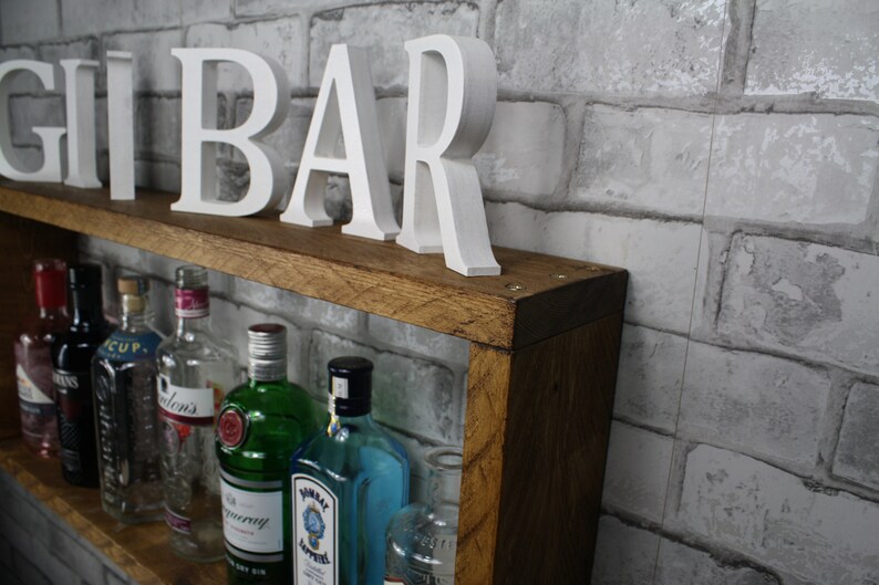 Rustic Industrial Wall Mounting Gin Rack Solid Wood Handmade Etsy