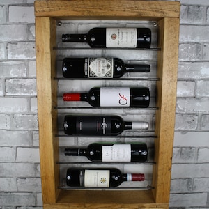 Rustic Chunky Industrial Wall Mounting Wine Rack Solid Wood Steel Bars Handmade