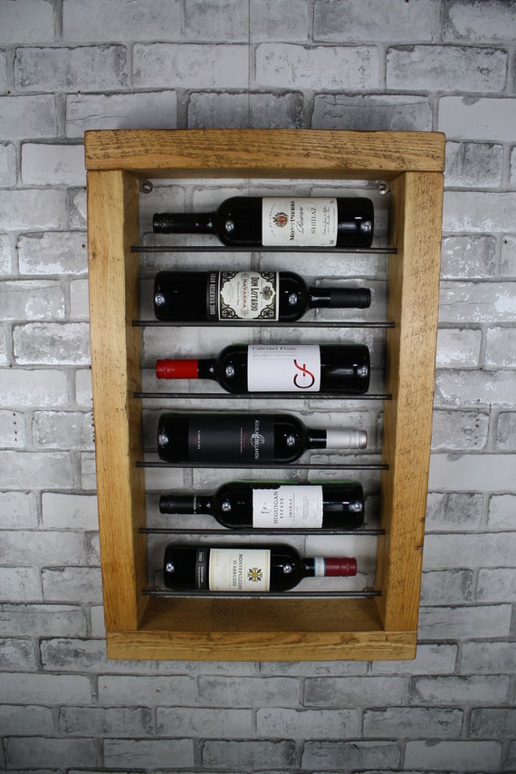 Rustic Chunky Industrial Wall Mounting Wine Rack Solid Wood Steel
