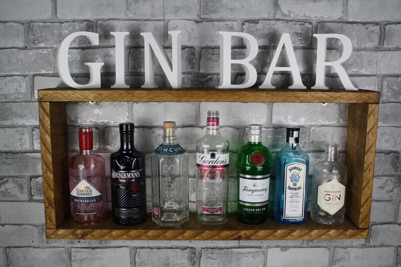 Rustic Industrial Wall Mounting Gin Rack Solid Wood Handmade Etsy UK