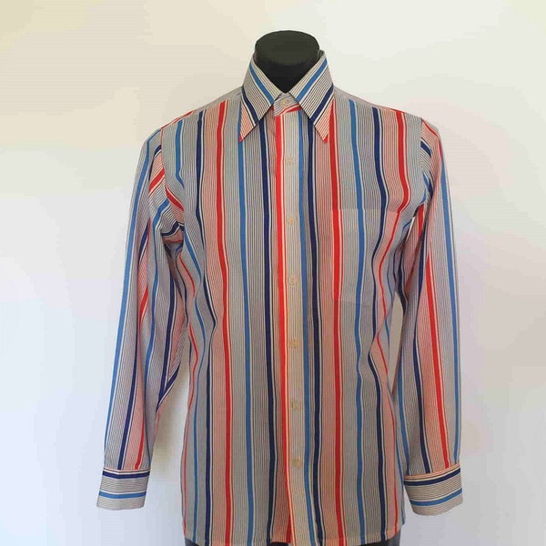 1970s Red and Blue Striped Shirt by Glo-Weave - M