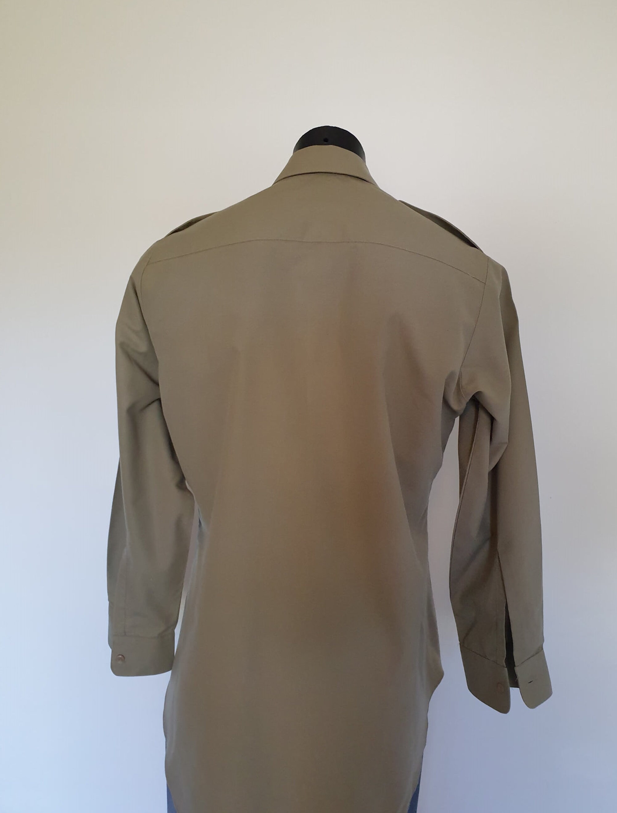 Khaki Army Shirt Shirt With Epaulettes Military Uniform L Etsy