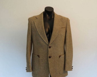 Tan Wool Tweed Look Jacket With Elbow Patches by Stafford Ellinson
