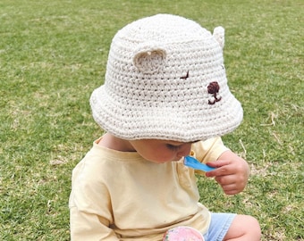BABY BUCKET HAT ~ Girl Boy Baby Hat ~ Newborn Bear ~ Toddler Hat ~ Summer Beach Baby ~ Baby Widebrim ~ Children’s Sun Hat ~