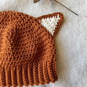 Crochet Baby Fox Beanie ~ Newborn Photo Prop Costume ~ 100% Cotton Hat ~ Sizes Newborn - 3yo ~ image 2