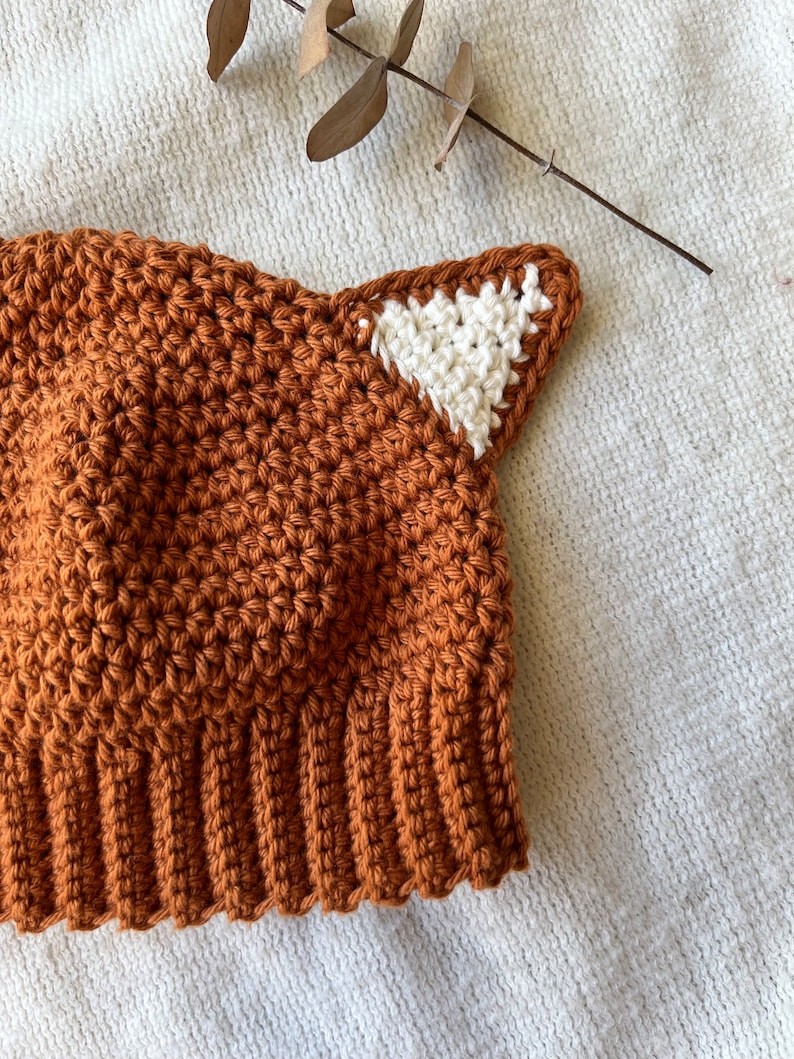 Crochet Baby Fox Beanie ~ Newborn Photo Prop Costume ~ 100% Cotton Hat ~ Sizes Newborn - 3yo ~ image 2