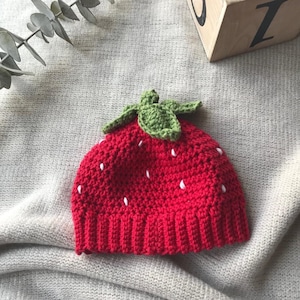 BABY BEANIE ~ Handmade Strawberry Hat ~ 100% Cotton, Sizes Newborn to 3 years ~ Gift ~ Photography Prop ~ Baby Girl Costume ~