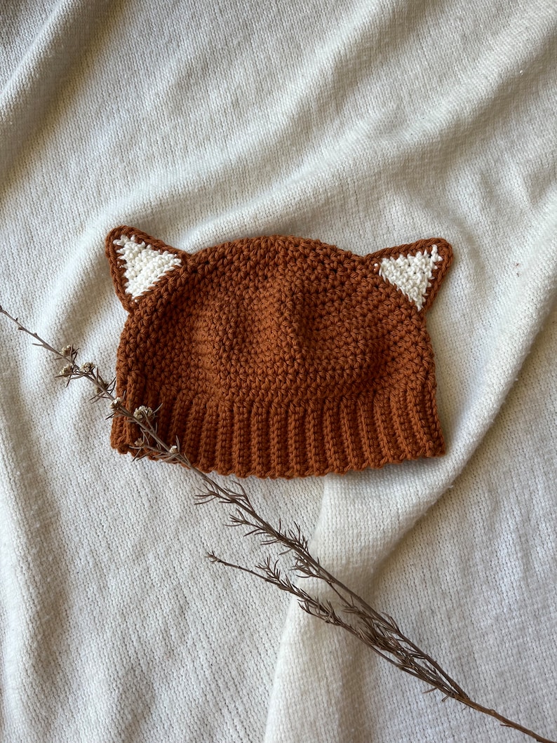 Crochet Baby Fox Beanie ~ Newborn Photo Prop Costume ~ 100% Cotton Hat ~ Sizes Newborn - 3yo ~ image 4