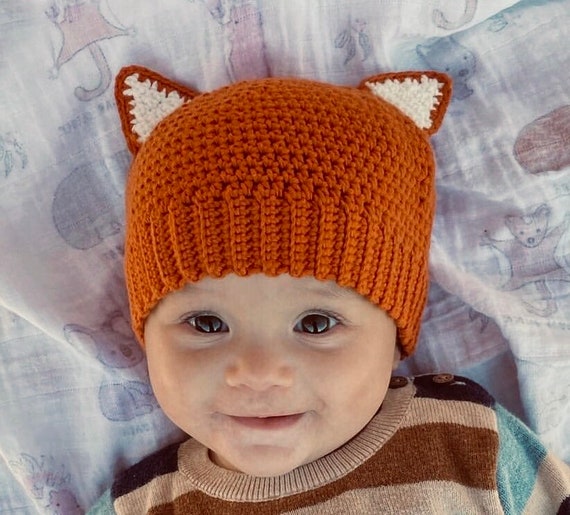 Crochet Baby Fox Beanie ~ Newborn Photo Prop Costume ~ 100% Cotton Hat ~ Sizes Newborn - 3yo ~