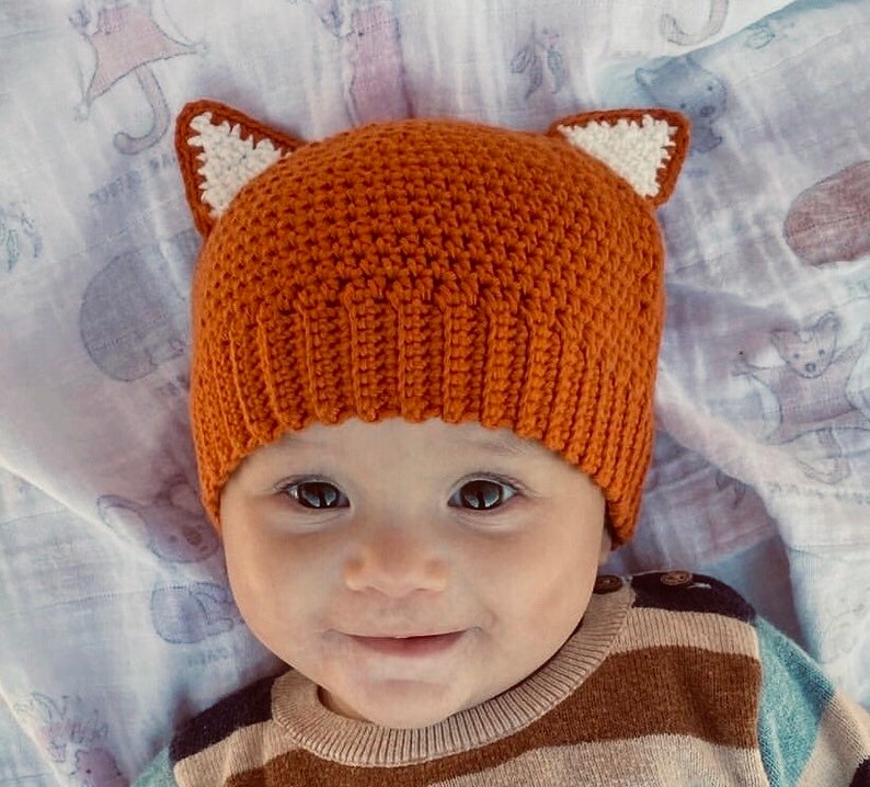 Crochet Baby Fox Beanie ~ Newborn Photo Prop Costume ~ 100% Cotton Hat ~ Sizes Newborn - 3yo ~ Orange