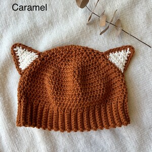 Crochet Baby Fox Beanie ~ Newborn Photo Prop Costume ~ 100% Cotton Hat ~ Sizes Newborn - 3yo ~ Caramel