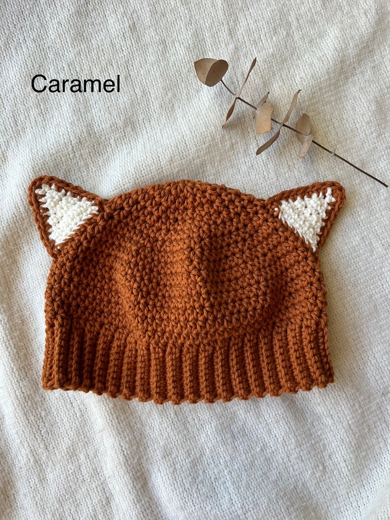 Crochet Baby Fox Beanie ~ Newborn Photo Prop Costume ~ 100% Cotton Hat ~ Sizes Newborn - 3yo ~ Caramel