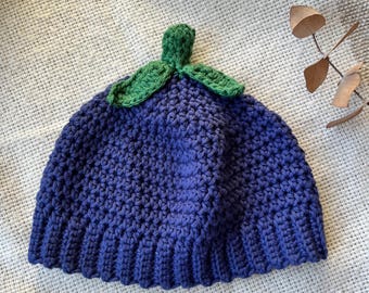 Handmade Blueberry Hat ~ Baby Beanie ~ 100% Cotton ~ Newborn to 3yo ~ Girl Costume ~ Photo Prop ~