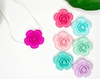 Flower Chew Necklace, Silicone Pendant Necklace, Sensory Necklace, Flower Pendant Necklace, Chew Jewelry