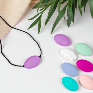 Sensory Oval Chew Necklace - Silicone Pendant for Stress Relief - Chew Jewelry for Kids and Adults - Silicone Sensory Pendant Necklace