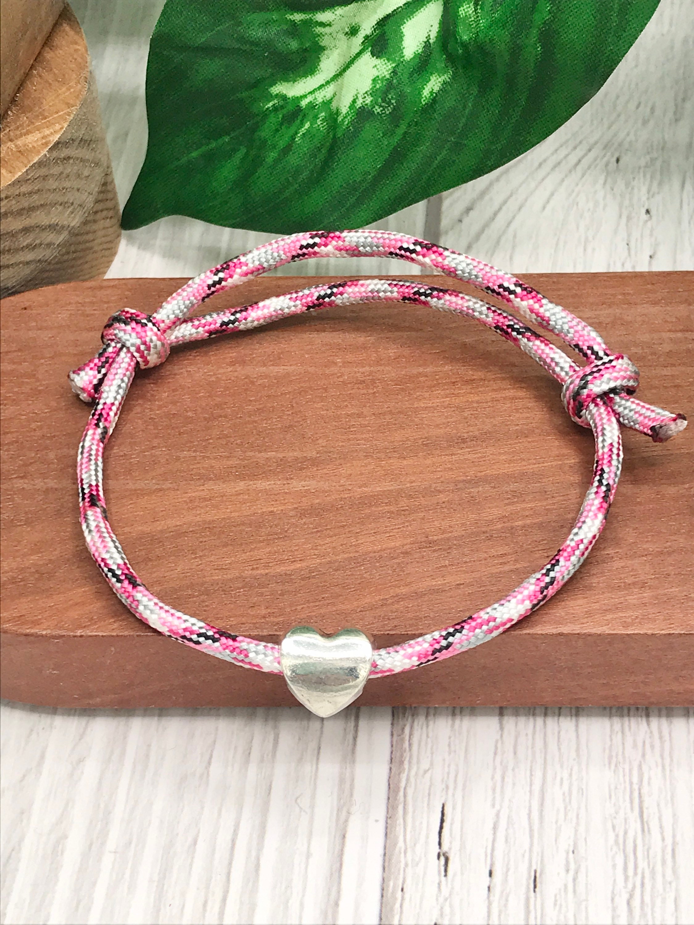 Paracord Bracelet Heart Charm Bracelet Adjustable Charm Etsy