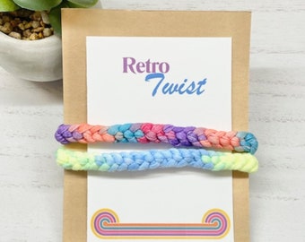Boho Tie Dye Stack: Trendy Retro Friendship Bracelet Set, Soft Fabric Retro Bracelets, Adjustable Boho Friendship Set