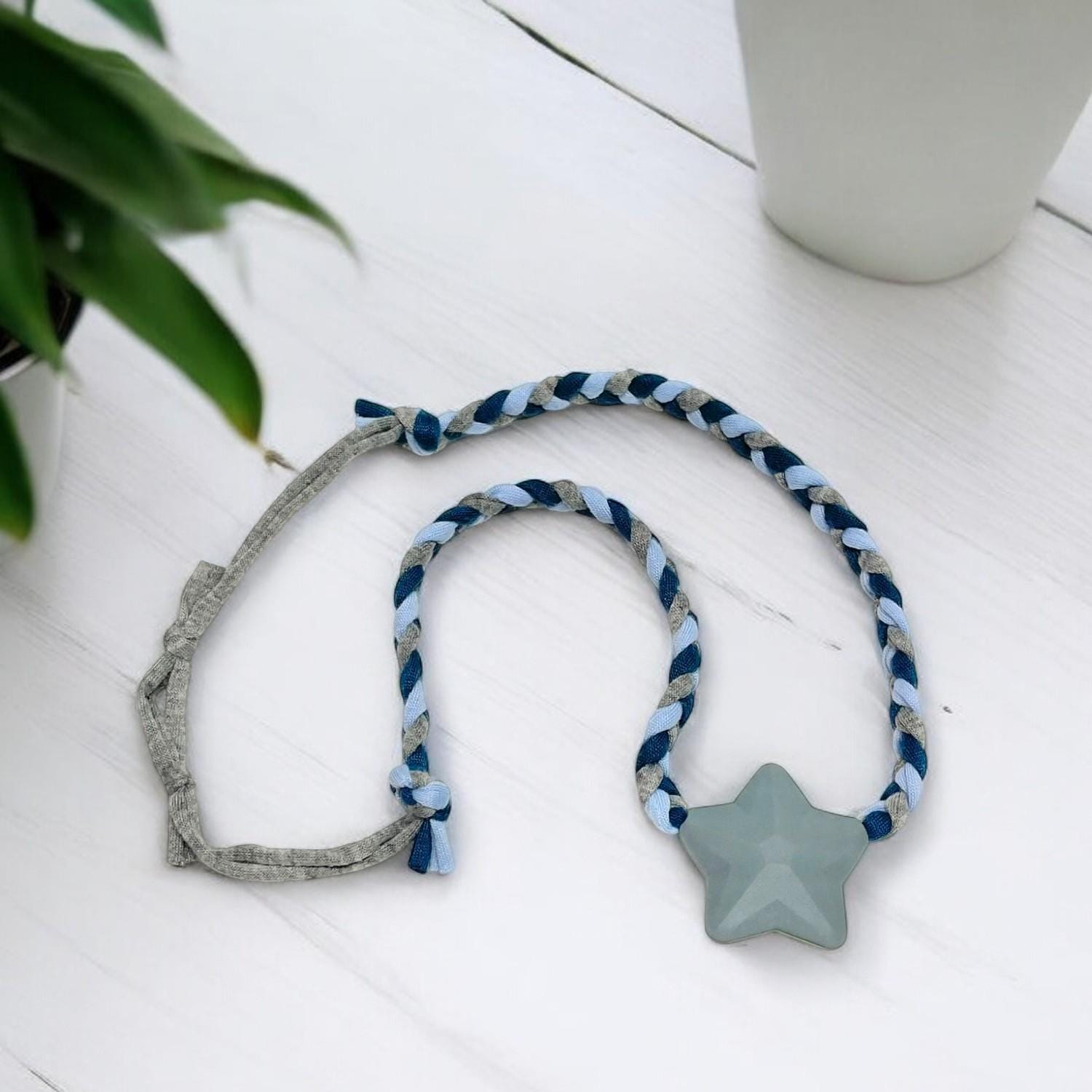 Star Chew Necklace: Braided Sensory Calming Jewelry, Adjustable Knots