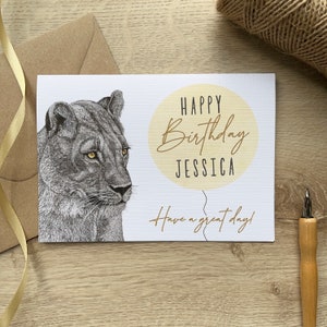 Carte d'anniversaire personnalisée|Carte d'anniversaire pour elle|Carte de joyeux anniversaire|Carte d'anniversaire pour un ami|Pour une fille|Pour une petite-fille|Lionne|Lion
