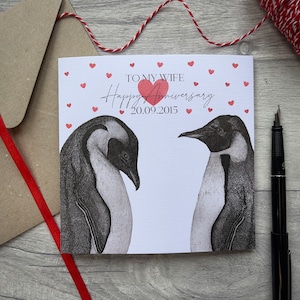 Carte d'anniversaire personnalisée, joyeux anniversaire, carte de pingouin, carte pour femme, mari, petite amie, petit ami, carte pour lui, carte pour elle