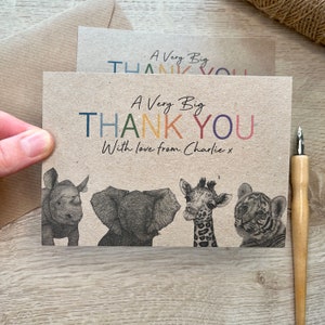 Cartes de remerciement personnalisées| Cartes de remerciement personnalisées| Cartes postales de remerciement| Cartes de remerciement| Cartes d'animaux| Cartes de remerciement d'anniversaire|Mignon