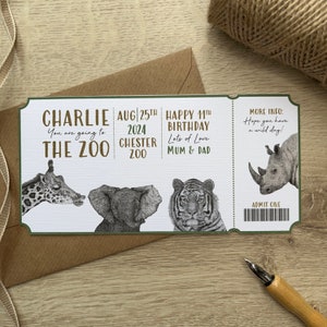 Personalised Zoo Trip Gift TicketZoo Gift VoucherAnimal ExperienceTicket GiftZoo TicketFake Zoo TicketGift for Animal LoverPresent image 1