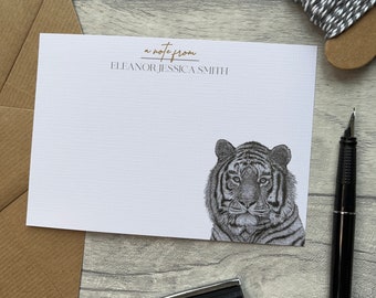 Personalised NoteCards|Pack of 8 Notecards|Tiger|Personalised Stationery Gift|Notelets|Thank You Cards|Any Occasion Notecards|Present|Animal