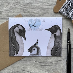Carte d'anniversaire de fils personnalisée|Carte de fils|Carte pour fils|Carte d'anniversaire personnalisée|Carte d'âge|Carte de pingouin|Pour lui|Pour garçon|Carte pour enfant|Carte pour enfant